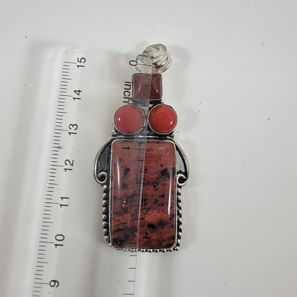 Handmade Silver Pendant Necklace with Red Jasper, Carnelian & 925 Sterling Chain - Picture 2 of 10